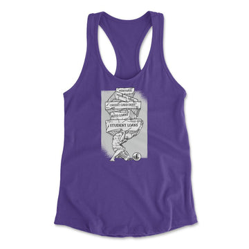 Debt Atlas Womens Racerback Tank in Purple Rush color
